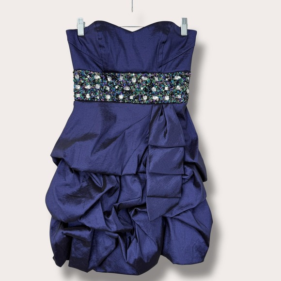 Teez Me Dress Juniors 9 Purple Strapless Sweetheart Beaded Waist Bubble Cocktail - Picture 1 of 12